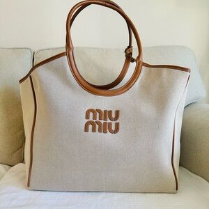 Miu Miu Beige and Tan Tote Bag